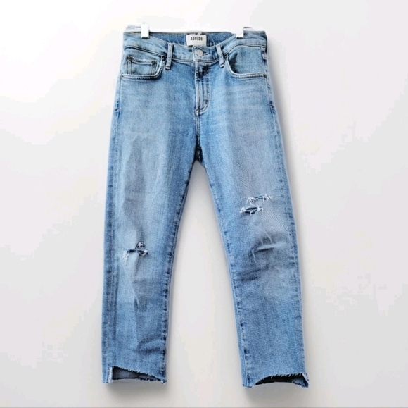 Agolde Toni Size 24 Distressed Raw Step Hem Light Wash Minimalist Cropped Jeans - Picture 1 of 14
